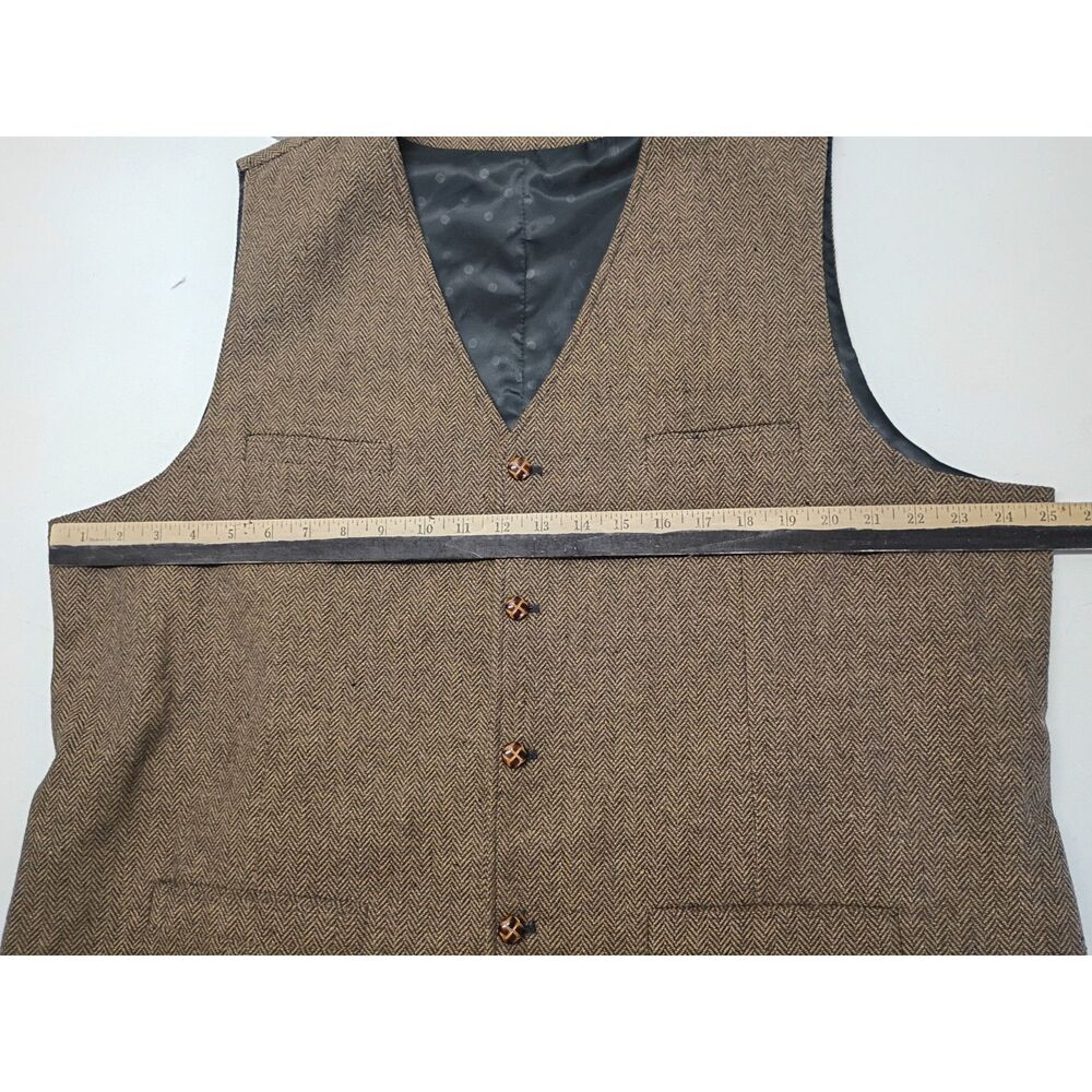 Vintage Men's Herringbone Vest Brown Sz 2XL Button Front V-Neck Fully Lined Wool - Picture 3 of 12